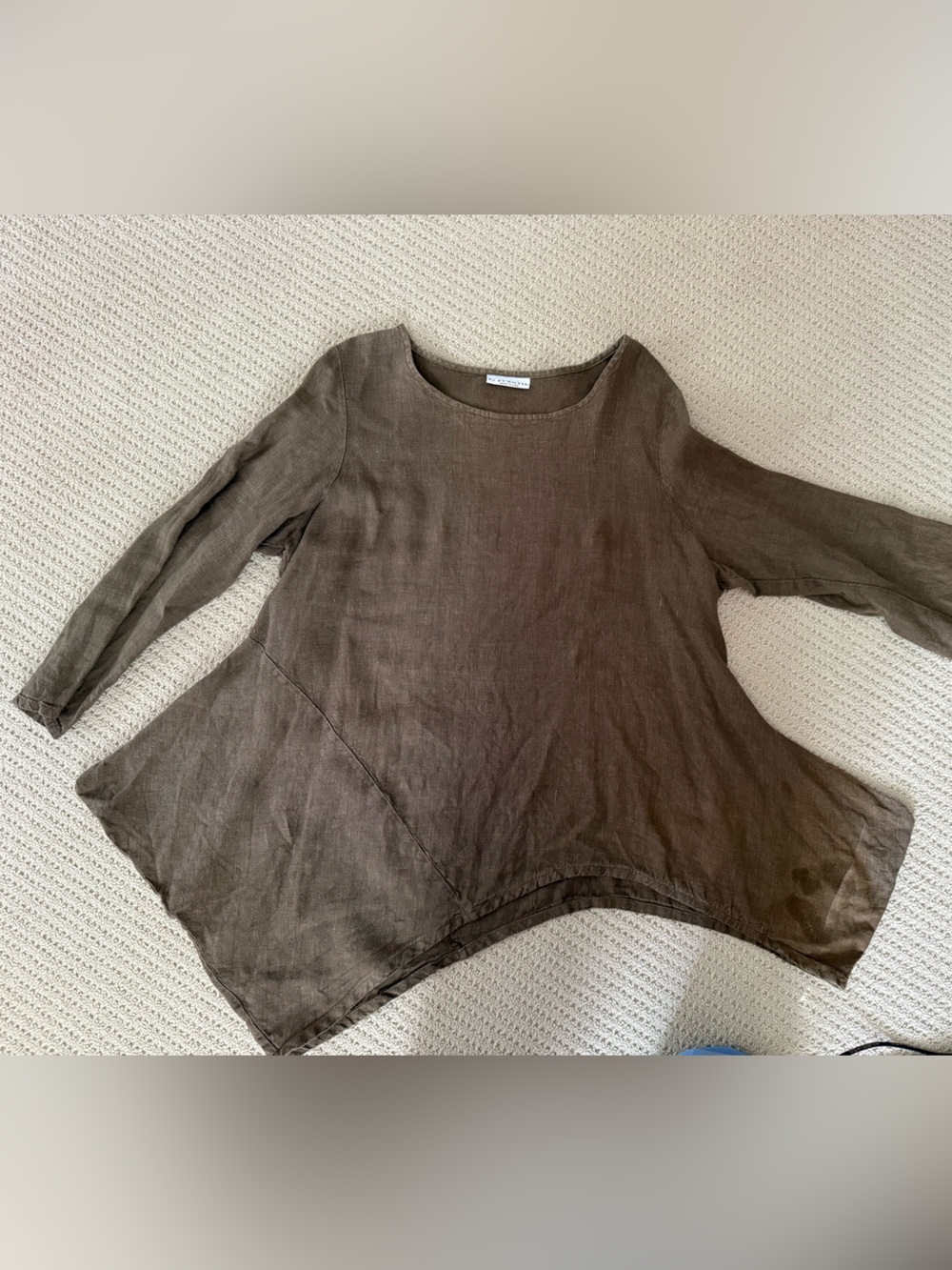 bryn walker brown/green “tapenade” Linen Tunic Top with flow handkerchief bottom